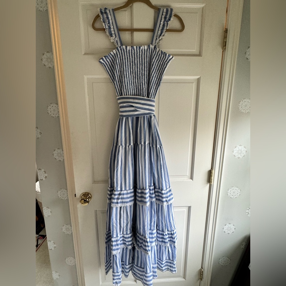 Bell Christine maxi dress. Size M. White and blue stripe cotton dress.